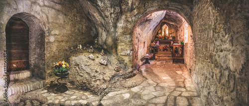 Photos cavern church of Santa Maria Infra Saxa in the Frassassi and Valadier temple are