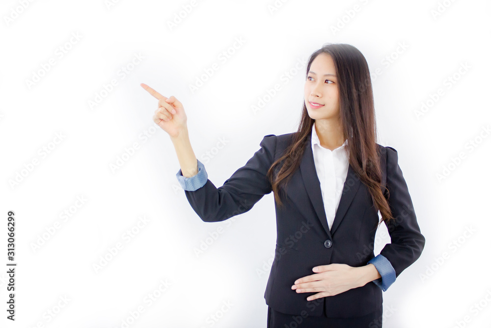 Portrait of business woman pointing isolated over white background Portrait of business woman pointing isolated over white background