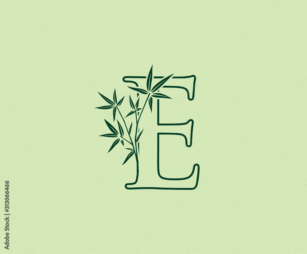 Fototapeta Bamboo E Letter logo , Green E Bamboo Plant icon design
