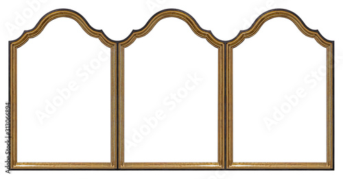 Canvas Print Triple golden gothic frame (triptych) for paintings, mirrors or photos isolated