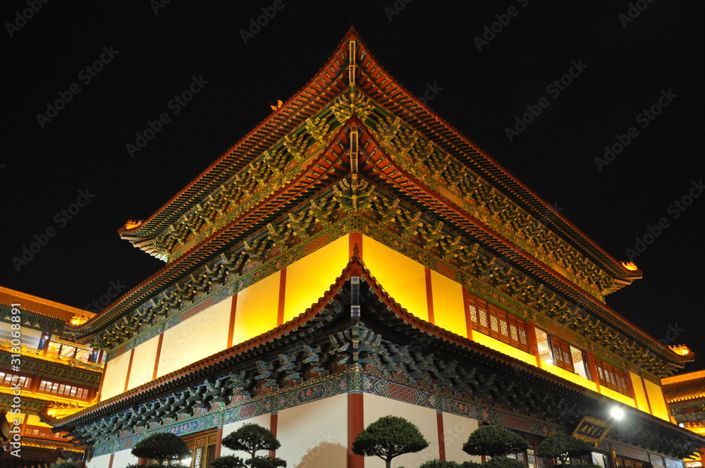 night view of temple buildings night view of temple buildings