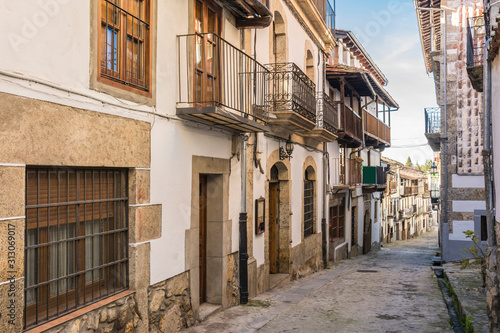 Streets and architectural facades of Candelario  Salamanca  Spain 
