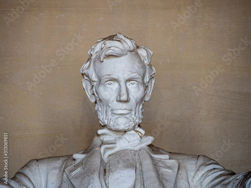 Washington DC, District of Columbia, United States of America : [ Abraham Lincoln Memorial and his statue inside Greek column temple at the end of National Mall ]