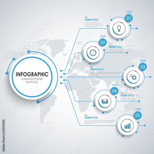 Info graphic with round pointers in blue white design