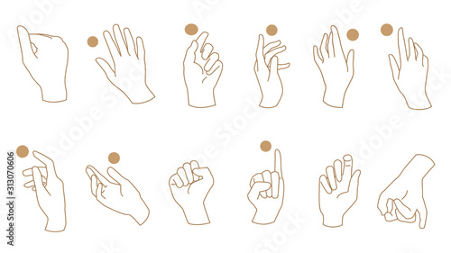 Hand linear style icon, Hands and fingers vector design in various poses for create logo and line arts design Template.
