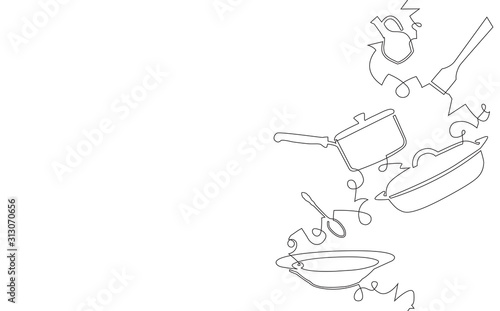 Background with Utensils and Food. Cooking Vertical Pattern. Vector illustration.