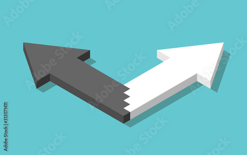 Black, white arrows dividing