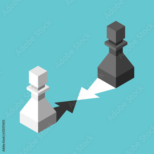 Isometric opposite pawns, attraction