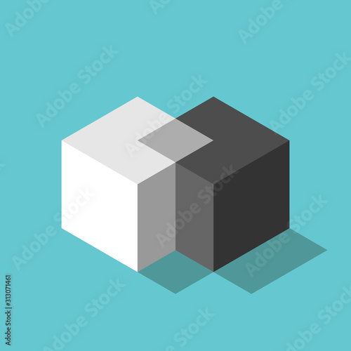 Two isometric cubes merging photo