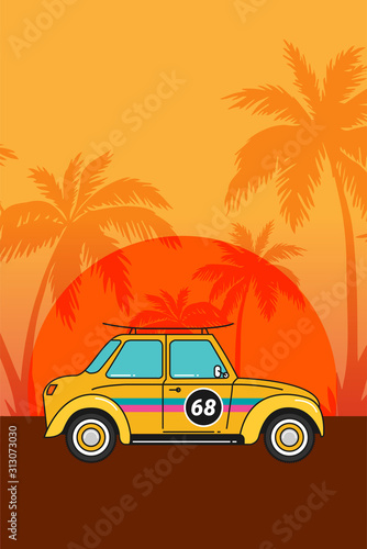 Vector illustration flat old car on beach © mix3r