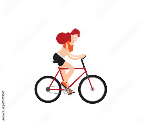 Happy girl riding a bicycle. Vector illustration