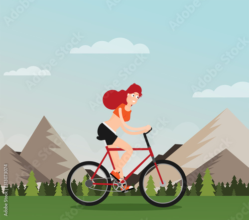 Happy girl riding a bicycle. Vector illustration