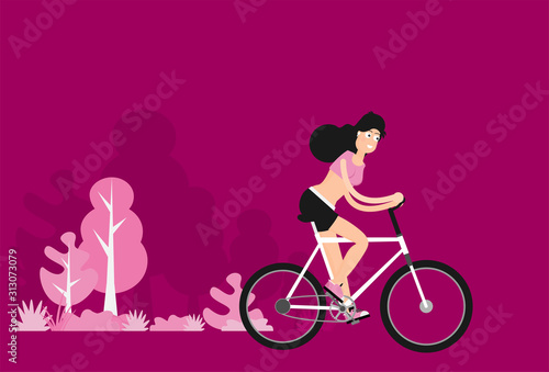 Happy girl riding a bicycle. Vector illustration