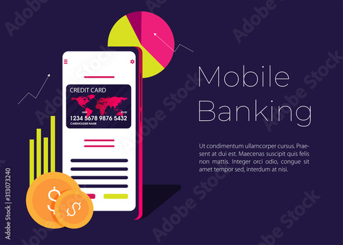 Flat design vector colored illustration concept for mobile banking and online payment isolated on bright background