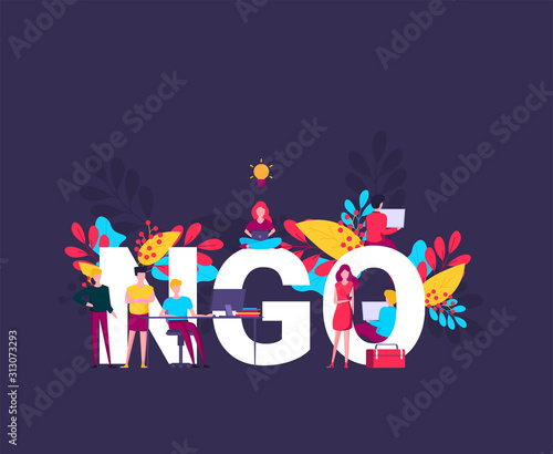 NGO, Non-Governmental Organization. Concept with keywords, letters and icons.