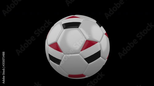 Yemen flag on a flying and rotating soccer ball on a transparent background, 4k prores footage with alpha channel photo