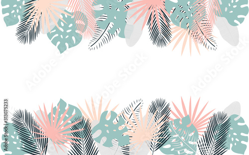 Vector horizontal Background with Tropical Leaves. Botanical Pattern.
