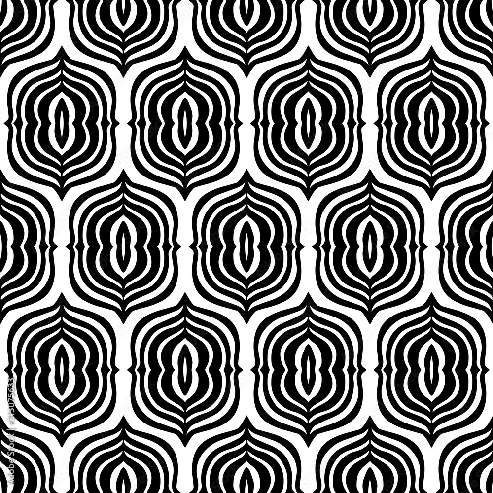 Modern black white ogee bracket vector repeat pattern. Trendy, seamless pattern shown in black and white can be changed to any color you like.