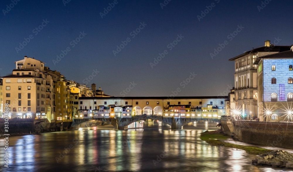 Fototapeta premium Florence - View of the old bridge with plays of light and colors