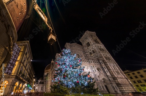 Florence - facade of Duomo cathedral during Christmas