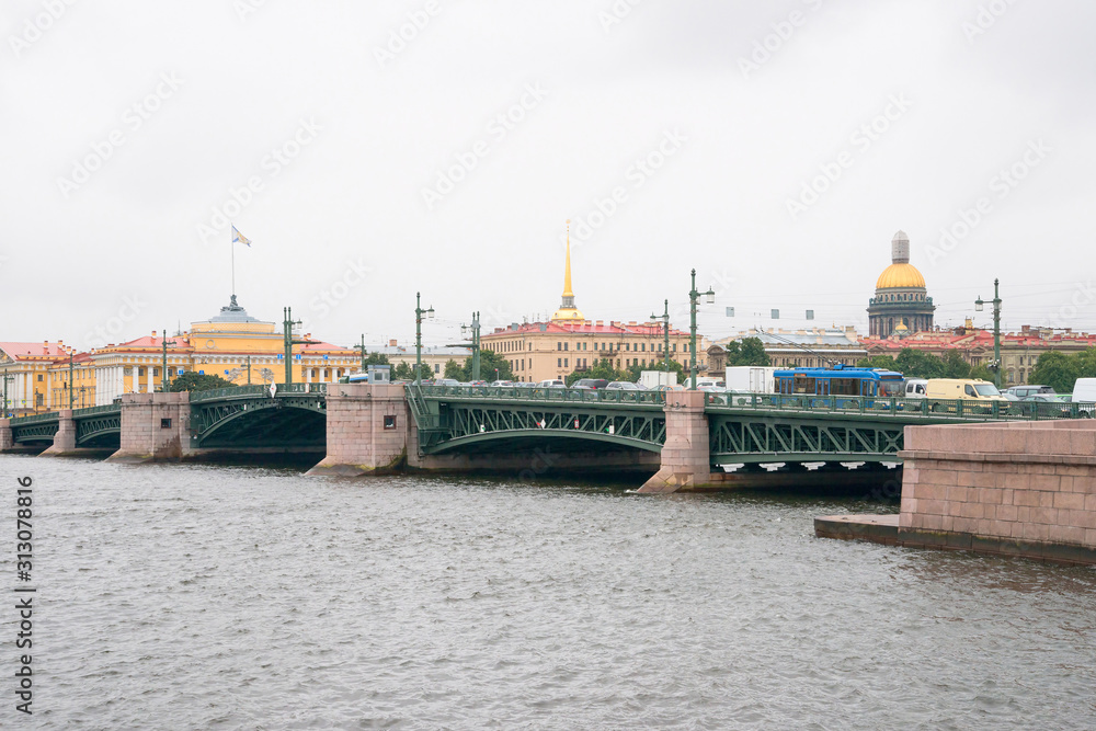 View on Trinity Bridge and river Newa, Saint Petersburg, Russia