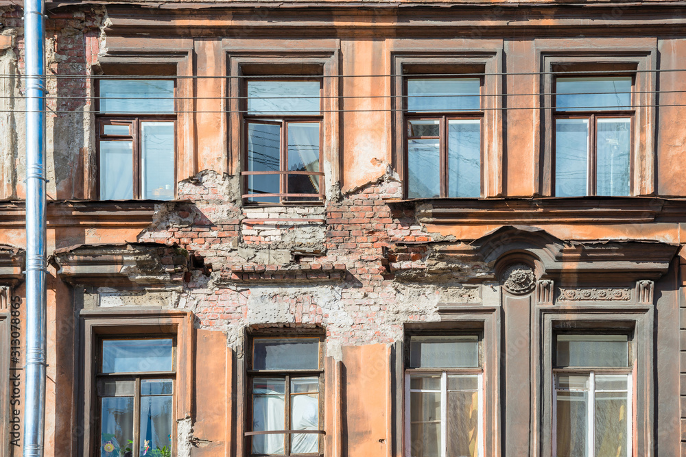 wall and windows of an old house