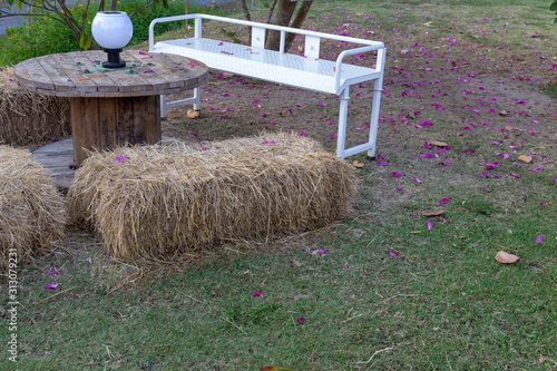 Chair made from rice plants. Chair made of straw. Vintage chair. photo