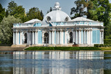 background for Russian old elegant heritage Church White and Blue in st petersburg pushkin park 	