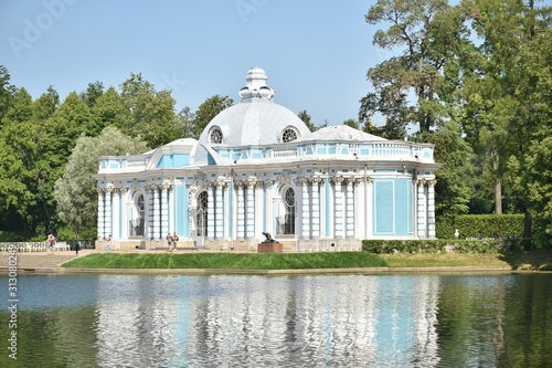 background for Russian old elegant heritage Church White and Blue in st petersburg pushkin park 