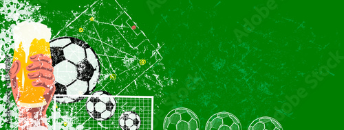 grunge soccer o. football and beer design mock up template, vector with free copy space