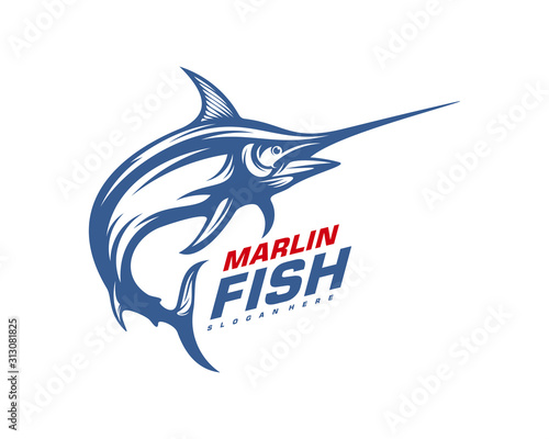 Marlin Fish logo design vector. Fishing logo design template illustration . Sport fishing Logo