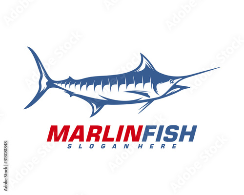 Marlin Fish logo design vector. Fishing logo design template illustration . Sport fishing Logo
