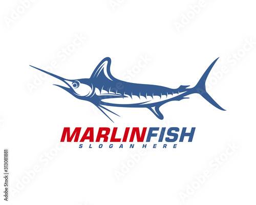 Marlin Fish logo design vector. Fishing logo design template illustration . Sport fishing Logo