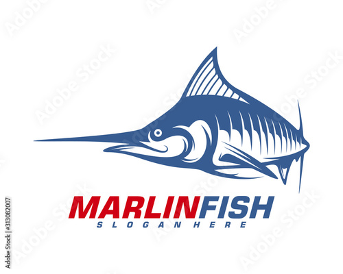 Marlin Fish logo design vector. Fishing logo design template illustration . Sport fishing Logo