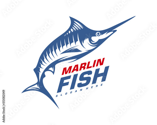 Marlin Fish logo design vector. Fishing logo design template illustration . Sport fishing Logo