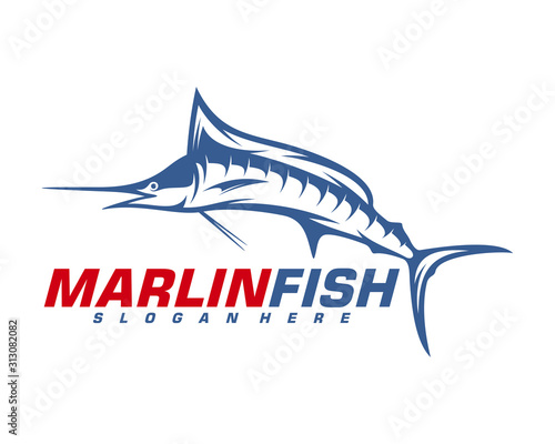 Marlin Fish logo design vector. Fishing logo design template illustration . Sport fishing Logo