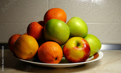Fototapeta Naklejka Na Ścianę i Meble -  platter fruits, apples, oranges, tangerines