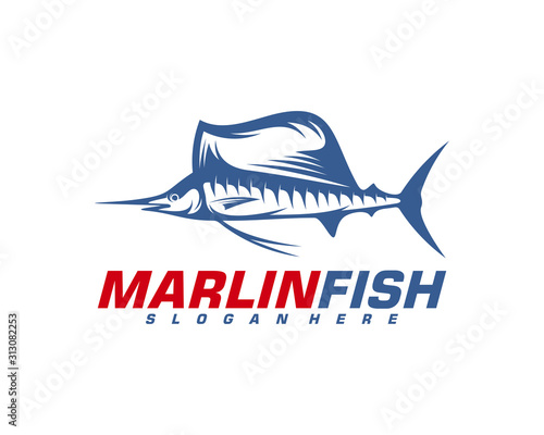 Marlin Fish logo design vector. Fishing logo design template illustration . Sport fishing Logo