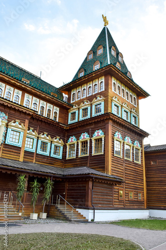  Wooden Palace Of Moscow Kolomenskoye  - colorful Tourism landmark attractions in Russia - royal old palace with golden cyan brown green white colors made out of wood © Youssef