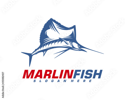Marlin Fish logo design vector. Fishing logo design template illustration . Sport fishing Logo