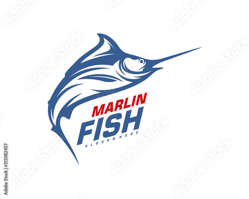 Marlin Fish logo design vector. Fishing logo design template illustration . Sport fishing Logo