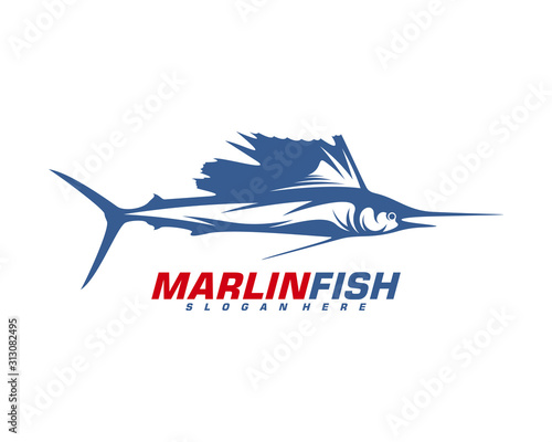 Marlin Fish logo design vector. Fishing logo design template illustration . Sport fishing Logo
