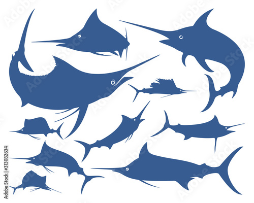 Marlin Fish logo design vector. Fishing logo design template illustration . Sport fishing Logo