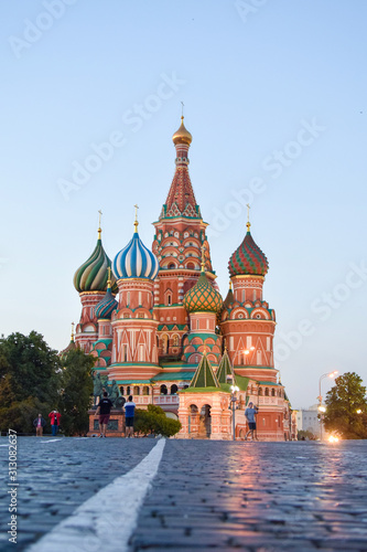 Close up for the Colorful st basil's cathedral the beautiful landmark of Red square kremlin Moscow , russia  