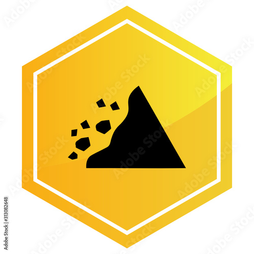 Rock Falling Area Road Sign Vector Yellow Icon Design
