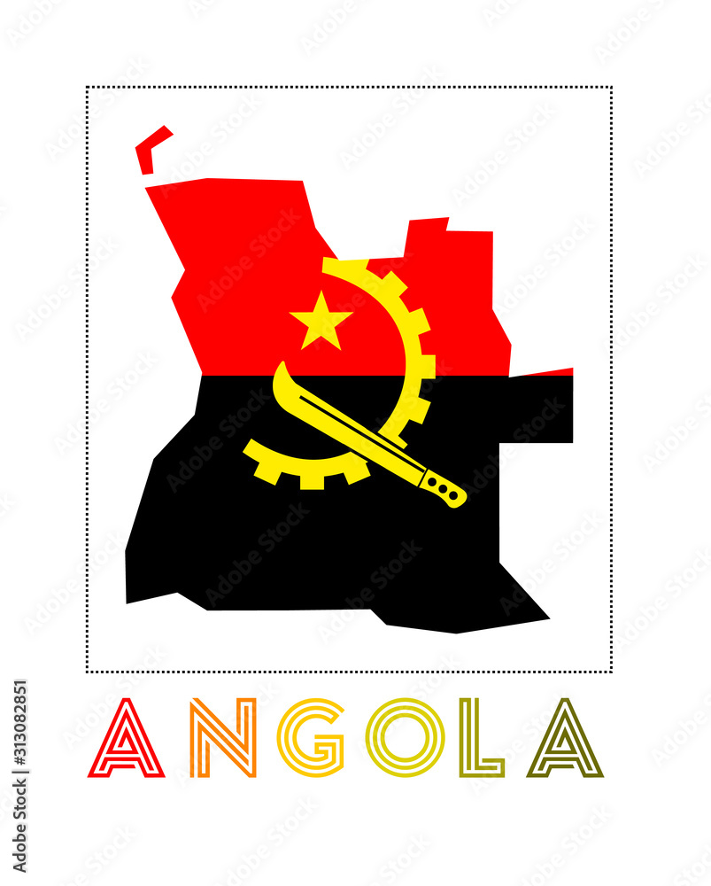 Angola Logo. Map of Angola with country name and flag. Appealing vector ...