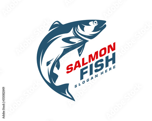 Salmon Fish logo design vector. Fishing logo design template illustration . Sport fishing Logo