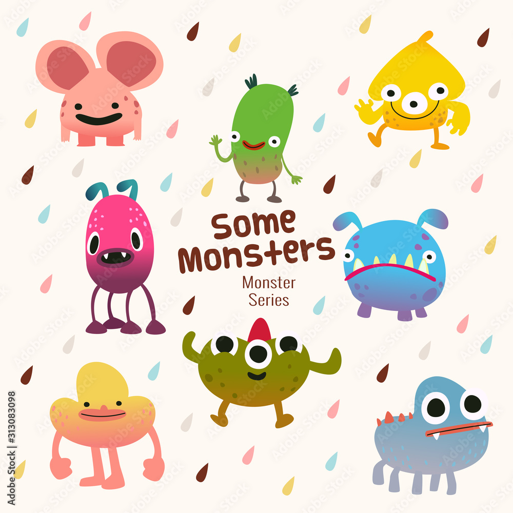 Obraz premium cute monster characters collection with funny expression for kids