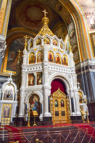 Russian Orthodox Church in Moscow - White with gold Dome , the Cathedral of Christ the Saviour 