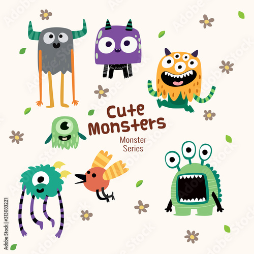Fototapeta cute monster characters collection with funny expression for kids